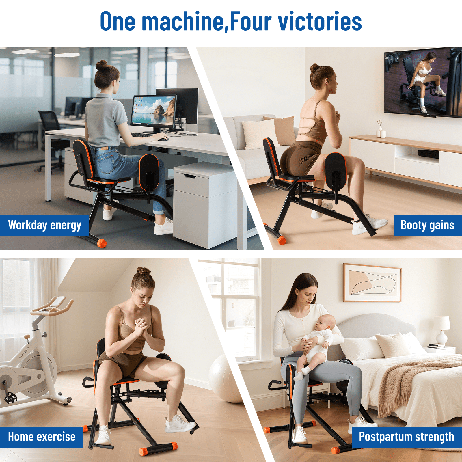 HXD-ERGO Home Gym Hip Abductor Machine - Quiet Glute & Leg Workout Equipment with 6-Level Resistance for Men/Women Hips Shaping ,Max Load 440 lbs