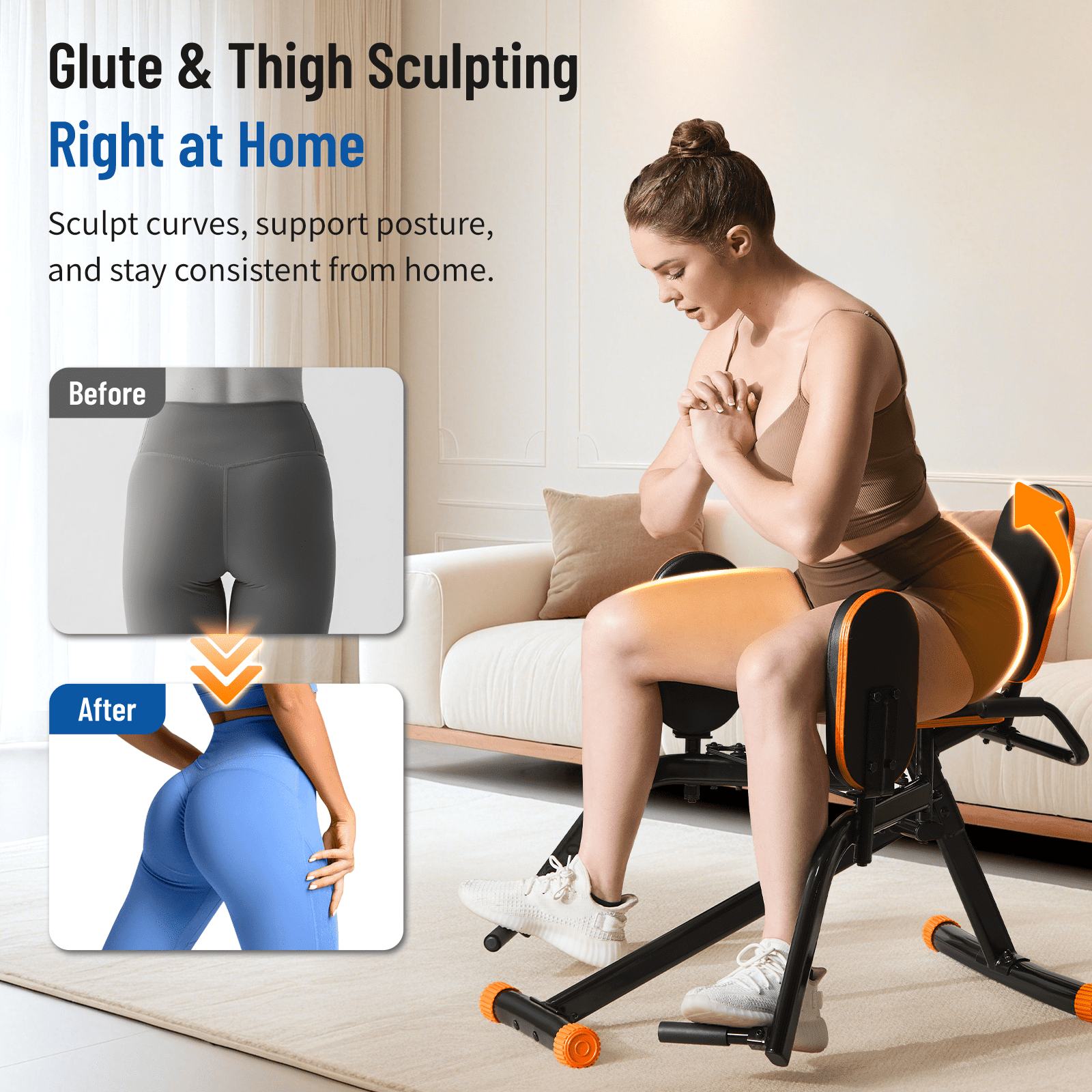 HXD-ERGO Home Gym Hip Abductor Machine - Quiet Glute & Leg Workout Equipment with 6-Level Resistance for Men/Women Hips Shaping ,Max Load 440 lbs