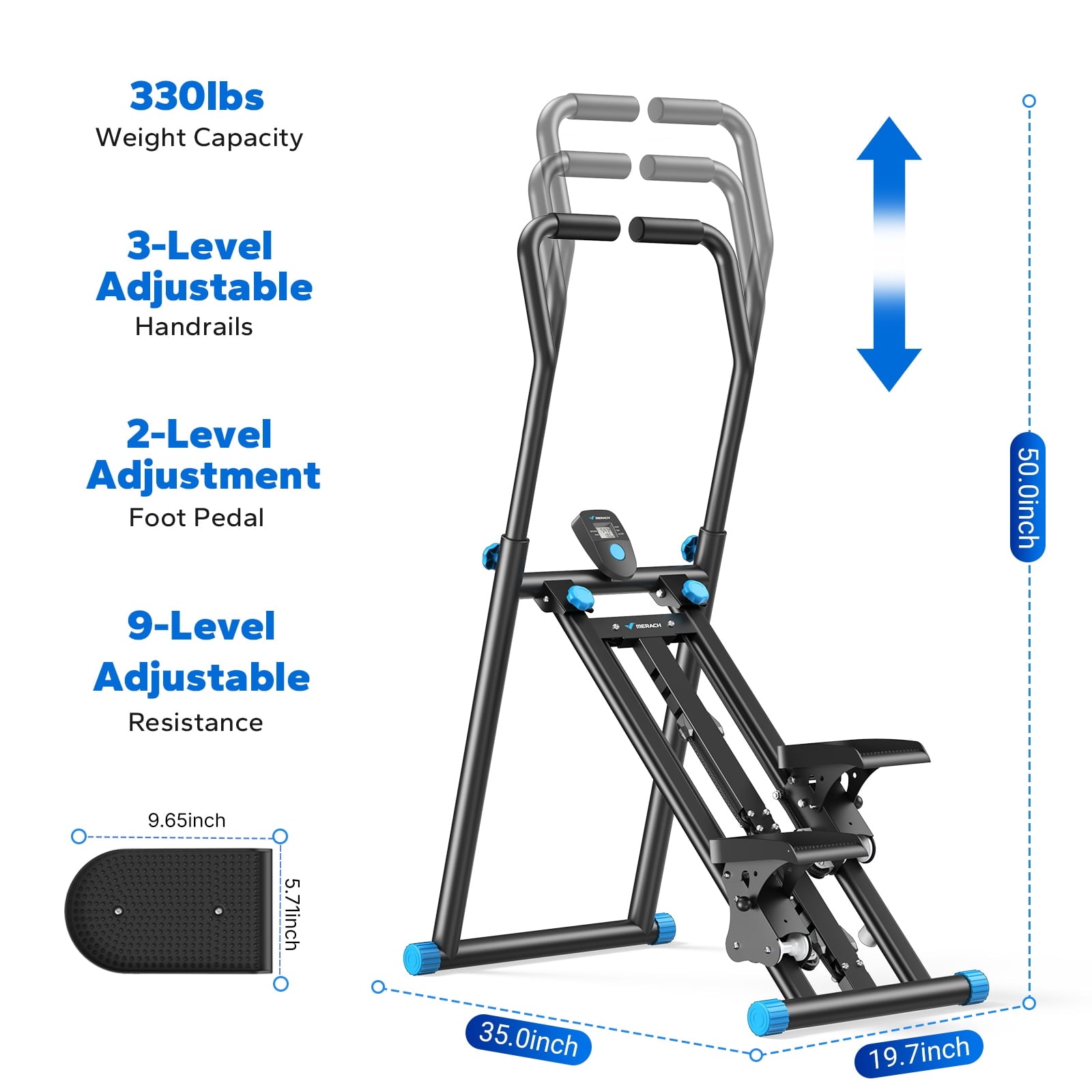 MERACH Stair Stepper Exercise Machine, Newly Upgraded 9 Levels Resistance Adjustable Climber, Compact Foldable Full-Body Workout Stepper Home Cardio Exercise Equipment