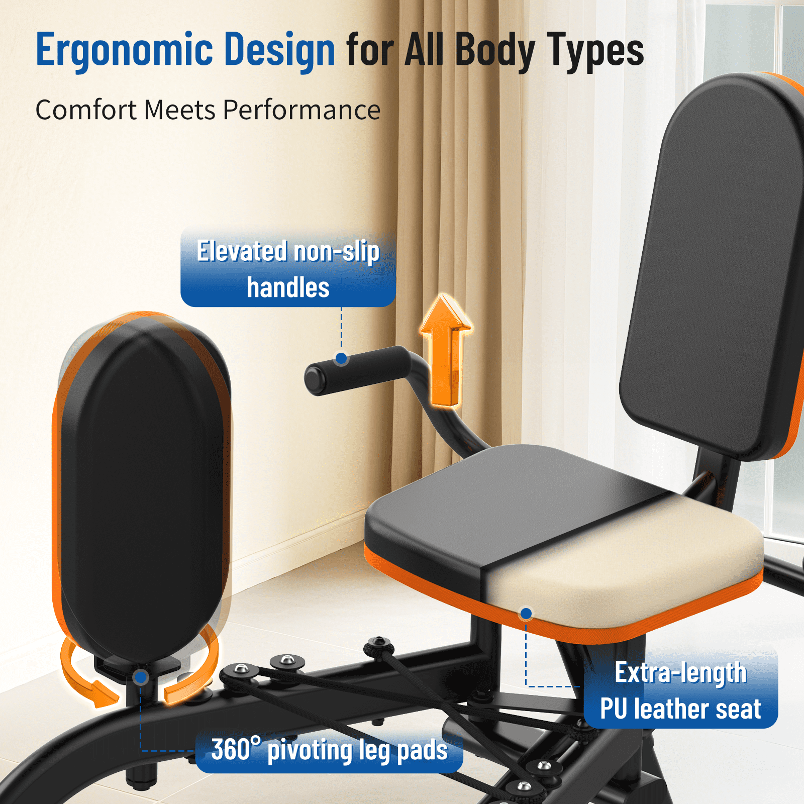 HXD-ERGO Home Gym Hip Abductor Machine - Quiet Glute & Leg Workout Equipment with 6-Level Resistance for Men/Women Hips Shaping ,Max Load 440 lbs