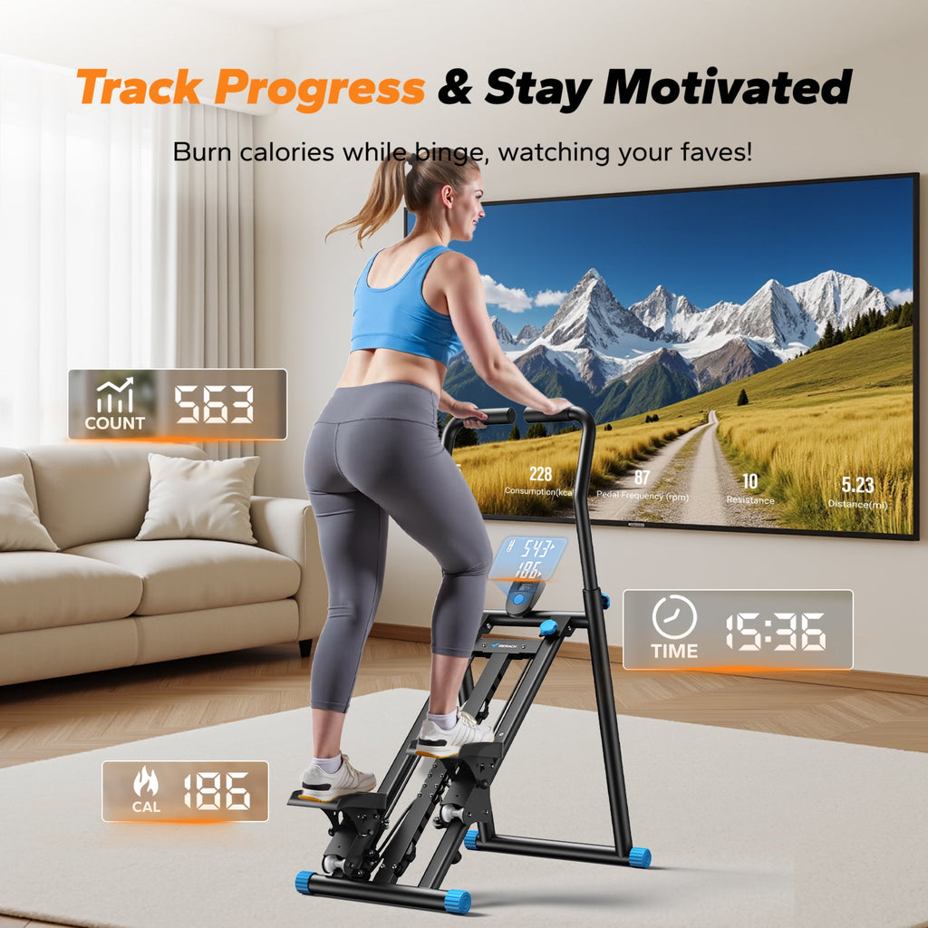 MERACH Stair Stepper Exercise Machine, Newly Upgraded 9 Levels Resistance Adjustable Climber, Compact Foldable Full-Body Workout Stepper Home Cardio Exercise Equipment