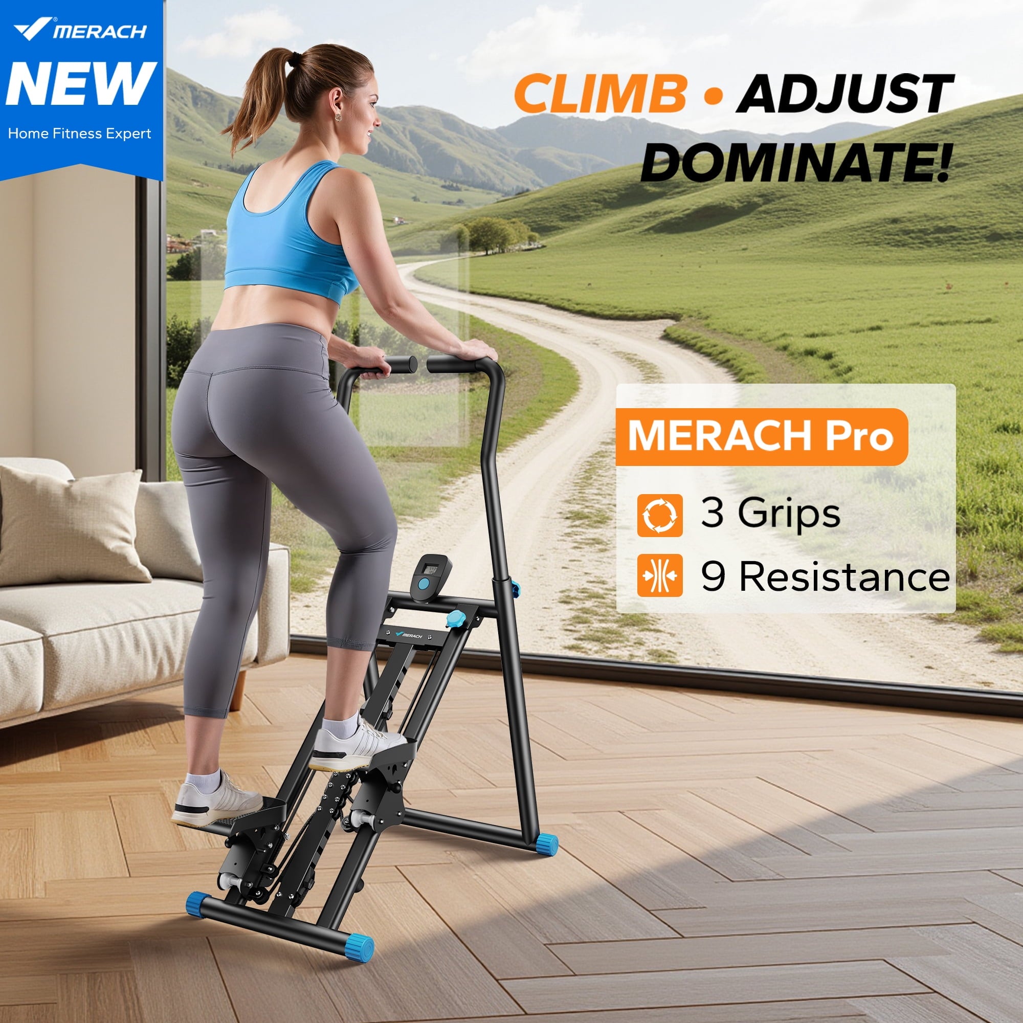 MERACH Stair Stepper Exercise Machine, Newly Upgraded 9 Levels Resistance Adjustable Climber, Compact Foldable Full-Body Workout Stepper Home Cardio Exercise Equipment