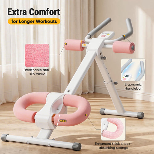 EDX Ab Machine for Home Gym, Adjustable Ab Workout Equipment with LCD Display, Foldable Core Trainer, 440 lbs Capacity, Pink