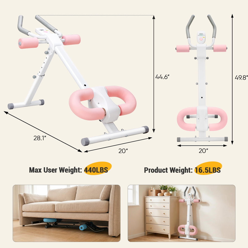 EDX Ab Machine for Home Gym, Adjustable Ab Workout Equipment with LCD Display, Foldable Core Trainer, 440 lbs Capacity, Pink